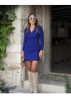 Kadın Uzun Kollu V Yaka Kruvaze Mini Elbise