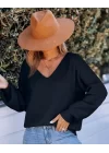 Kadın Uzun Kollu V Yakalı Arkası Kurdelalı Triko Bluz