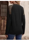 Kadın Uzun Kollu V Yakalı Dantel Detaylı Viskon Bluz