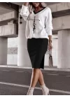 Kadın Uzun Kollu V Yakalı Iki Iplik Bluz Ve şardonlu Kaşkorse Etek Ikili Takım