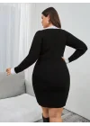 Kadın Uzun Kollu V Yakalı Kısa Triko Elbise
