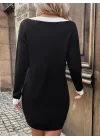 Kadın Uzun Kollu V Yakalı Kısa Triko Elbise