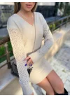 Kadın Uzun Kollu V Yakalı Mini Triko Elbise
