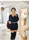 Kadın Uzun Kollu V Yakalı Mini Triko Elbise