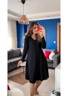Kadın Uzun Kollu V Yakalı Salaş Midi Iki Iplik Elbise