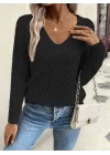 Kadın Uzun Kollu V Yakalı Triko Bluz