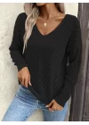 Kadın Uzun Kollu V Yakalı Triko Bluz
