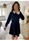Kadın Uzun Kollu Yakalı A Kesim Kısa Ithal Krep Elbise