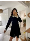 Kadın Uzun Kollu Yakalı A Kesim Kısa Ithal Krep Elbise