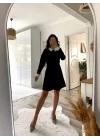 Kadın Uzun Kollu Yakalı A Kesim Kısa Ithal Krep Elbise
