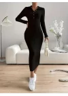 Kadın Uzun Kollu Yakalı Düğmeli şardonlu Kaşkorse Elbise