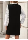 Kadın Uzun Kollu Yakalı Kol Ve Yaka Puantiye Detaylı Ithal Krep Elbise