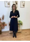 Kadın Uzun Kollu Yakalı Midi Viskon Iki Iplik Elbise