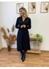 Kadın Uzun Kollu Yakalı Midi Viskon Iki Iplik Elbise