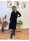 Kadın Uzun Kollu Yakalı Midi Viskon Iki Iplik Elbise