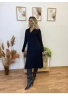 Kadın Uzun Kollu Yakalı Midi Viskon Iki Iplik Elbise