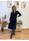 Kadın Uzun Kollu Yakalı Midi Viskon Iki Iplik Elbise