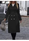 Kadın Uzun Kollu Yakalı önden Düğmeli Beli Kuşaklı Midi Gabardin Trençkot