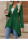 Kadın Uzun Kollu Yakalı önden Düğmeli Uzun Atlas Blazer Ceket