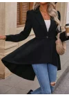 Kadın Uzun Kollu Yakalı önden Düğmeli Uzun Atlas Blazer Ceket