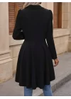 Kadın Uzun Kollu Yakalı önden Düğmeli Uzun Atlas Blazer Ceket