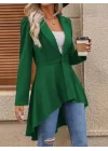 Kadın Uzun Kollu Yakalı önden Düğmeli Uzun Atlas Blazer Ceket