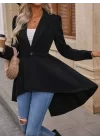 Kadın Uzun Kollu Yakalı önden Düğmeli Uzun Atlas Blazer Ceket