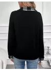 Kadın Uzun Kollu Yakalı önden Fermuarlı Ekose Detaylı Viskon Iki Iplik Bluz