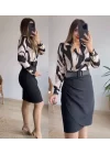 Kadın Uzun Kollu Yakalı üst Dalgıç Eteği Krep Kemerli Elbise