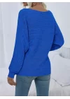 Kadın Uzun Kollu Yakası Açık Saç örgü Desenli Triko Bluz