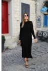 Kadın Uzun Kollu Yarı Balıkçı Yaka Arkadan Pencere Detaylı Bağcıklı Midi Triko Elbise
