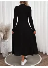 Kadın Uzun Kollu Yarı Balıkçı Yaka Midi şardonlu Kaşkorse Elbise