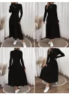 Kadın Uzun Kollu Yarı Balıkçı Yaka Midi şardonlu Kaşkorse Elbise