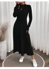 Kadın Uzun Kollu Yarı Balıkçı Yaka Midi şardonlu Kaşkorse Elbise