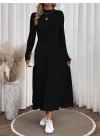 Kadın Uzun Kollu Yarı Balıkçı Yaka Midi şardonlu Kaşkorse Elbise