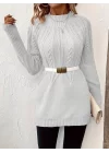 Kadın Uzun Kollu Yarı Balıkçı Yaka Triko Bluz