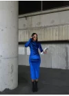 Kadın Uzun Kollu Yarım Balıkçı Yaka Büzgü Detay Kadife Kumaş Elbise