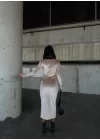 Kadın Uzun Kollu Yarım Balıkçı Yaka Büzgü Detay Kadife Kumaş Elbise