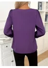 Kadın Uzun Kollu Yuvarlak Yaka Damla Detay önden Büzgülü Krep Bluz