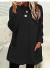 Kadın Uzun Kollu Yuvarlak Yakalı Cepli Peluş Bluz