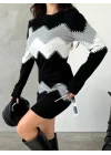 Kadın Uzun Kollu Zigzag Desen Triko Elbise