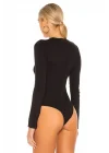 Kadın Siyah Bisiklet Yaka Uzun Kollu Çift Katlı Tanga Kesim Sandy Bodysuit