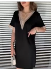 Kadın V Yaka Güpürlü İki İplik Elbise