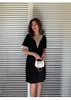 Kadın V Yaka Güpürlü İki İplik Elbise