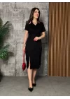 Kadın Yaka Ribanalı Çift Yırtmaçlı Elbise