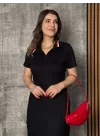 Kadın Yaka Ribanalı Çift Yırtmaçlı Elbise