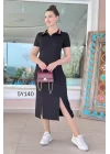 Kadın Yaka Ribanalı Çift Yırtmaçlı Elbise