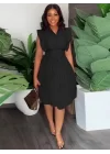Kadın Yakalı Belden Oturmalı önden Büzgülü Dokuma Mini Elbise