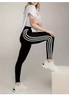 Kadın Yanları üç şerit çizgi Detaylı Yüksek Bel Toparlayıcı Dalgıç Spor Tayt