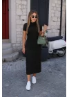 Kadın Yarı Balıkçı Yaka Yırtmaçlı Dalgıç Midi Elbise